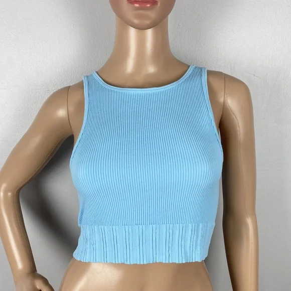 NEW ZARA BLUE RIBBED SEAMLESS CROP TOP - Picture 2 of 8